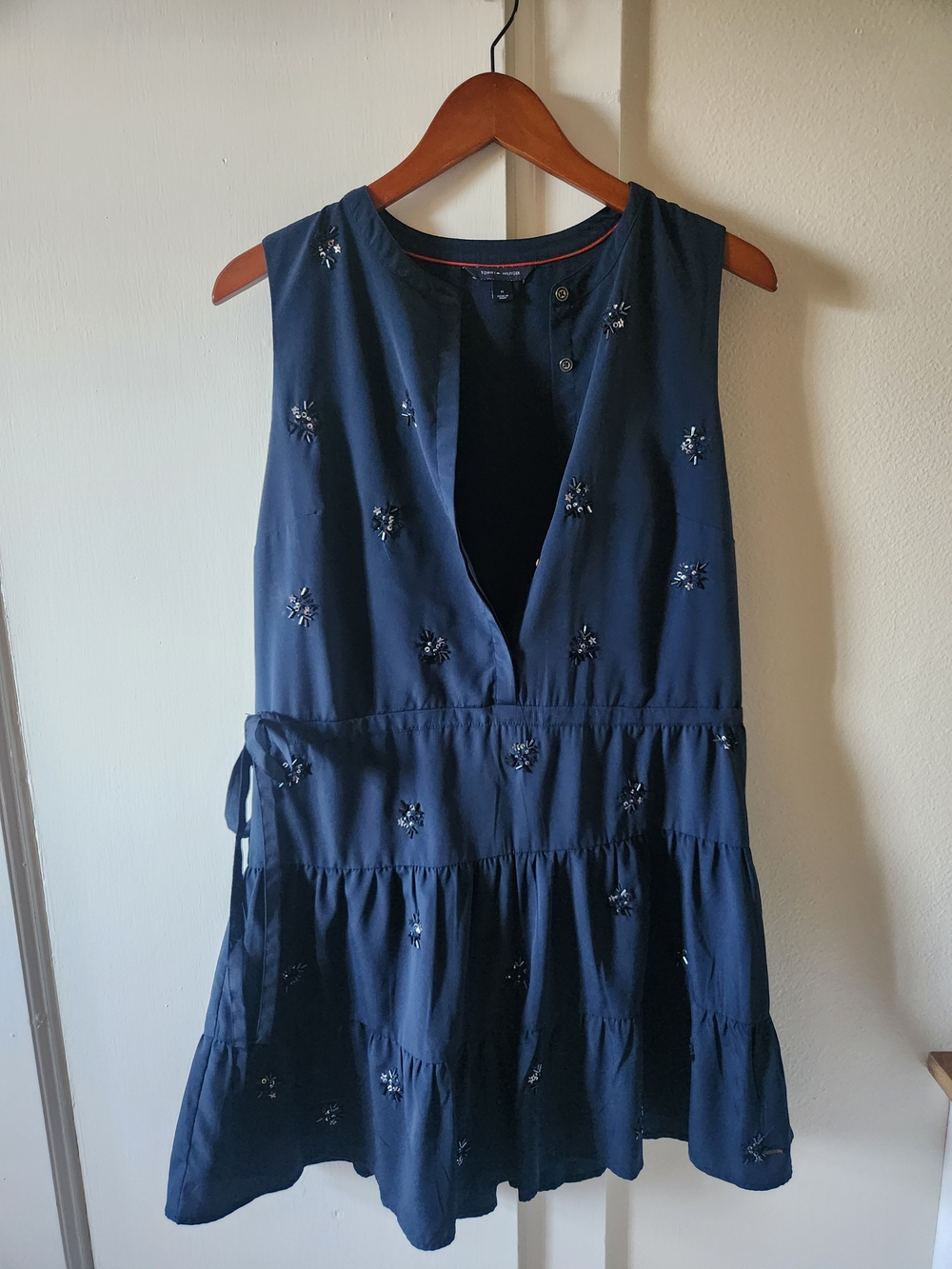 Tommy Hilfiger Navy Sleeveless Tiered Beaded Dress
